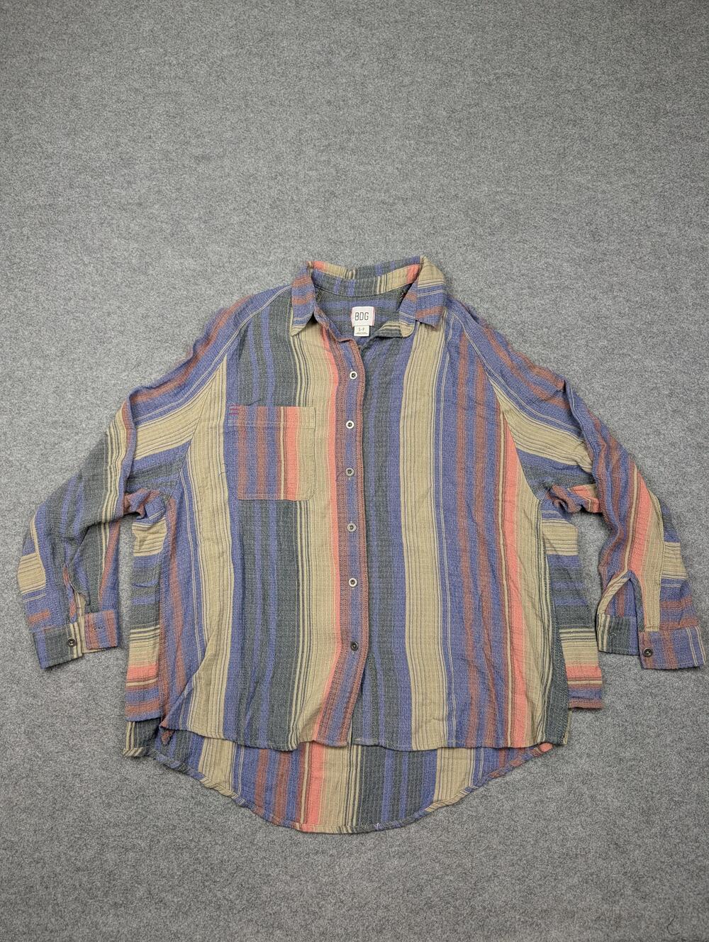 BDG Shirt Womens Small Multicolor Stripe Button Up Raglan Sleeve Relaxed Top